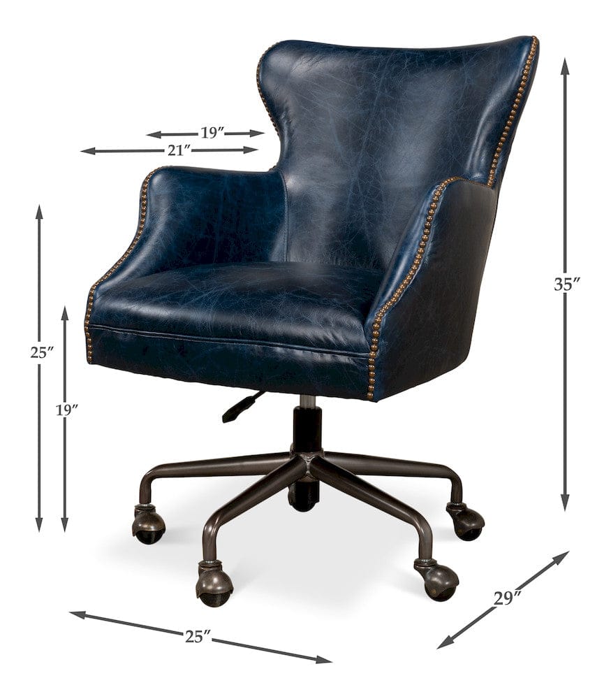Sarreid Ltd - Andrew Jackson Desk Chair, Chateau Blue in Blue - 30613 view 14