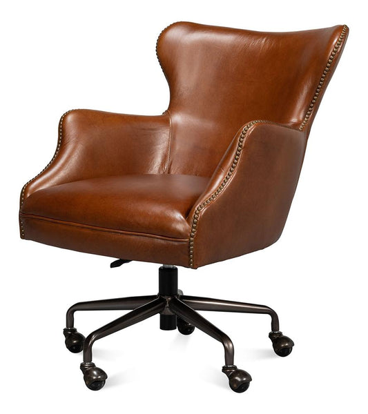 Sarreid Ltd - Andrew Jackson Desk Chair,Havana Leather - 53124 veiw 1