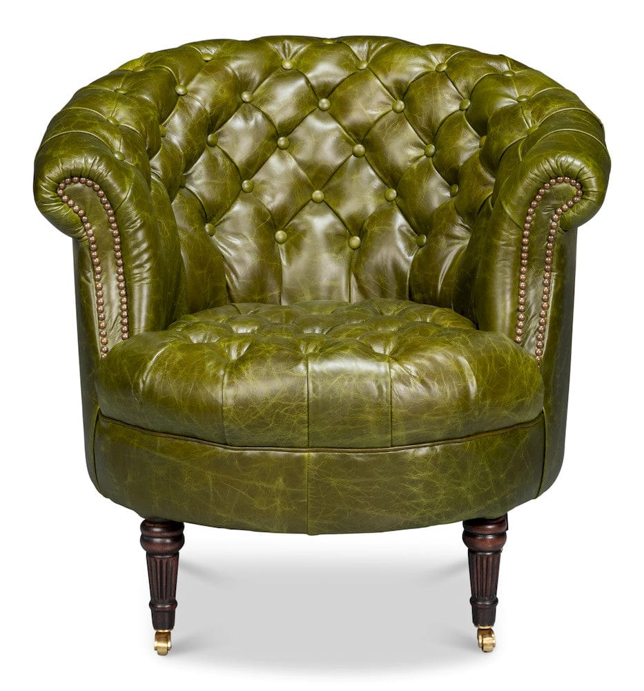 Sarreid Ltd - Bastian Armchair, Britain Green Leather in Green - 54241-BG view 2