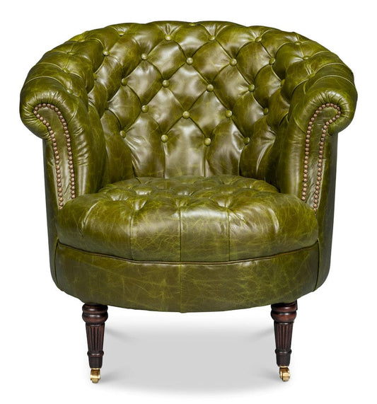 Sarreid Ltd - Bastian Armchair, Britain Green Leather in Green - 54241-BG view 2