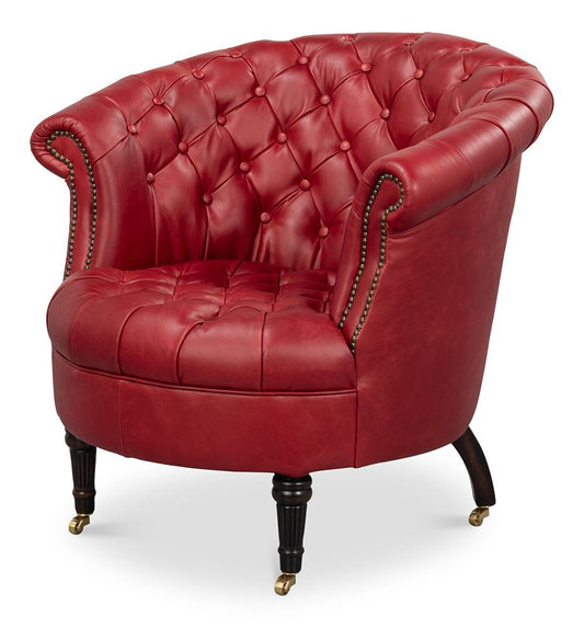 Sarreid Ltd - Bastian Armchair, New Rouge Leather - 54241 veiw 1