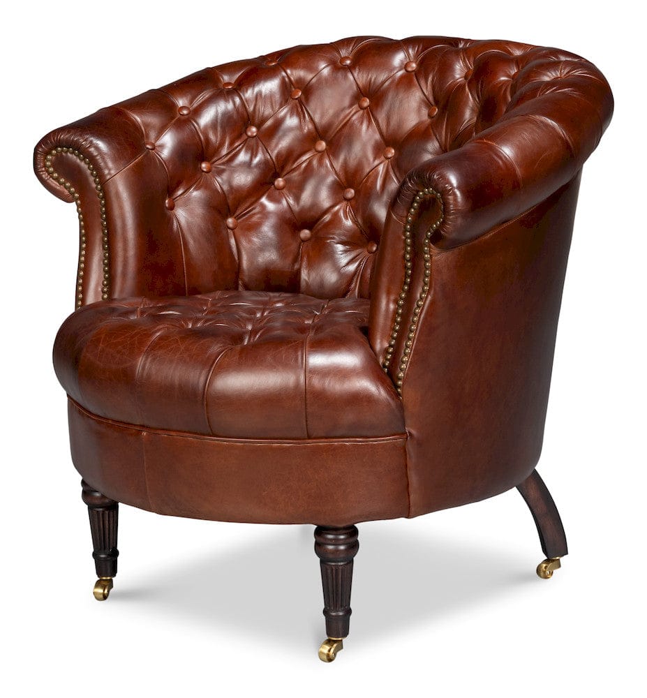 Sarreid Ltd - Bastian Armchair, Newark Brown Leather in Brown - 54241-NB view 1