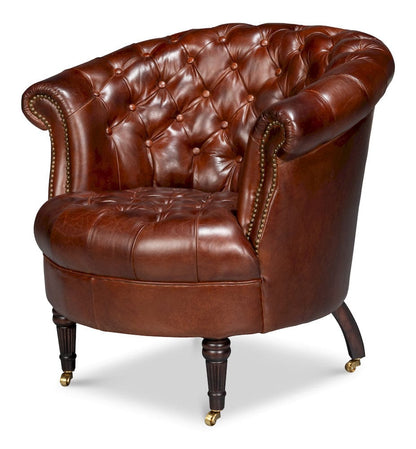 Sarreid Ltd - Bastian Armchair, Newark Brown Leather in Brown - 54241-NB view 1