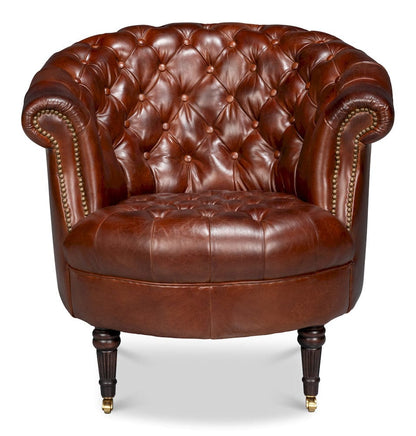 Sarreid Ltd - Bastian Armchair, Newark Brown Leather in Brown - 54241-NB view 2