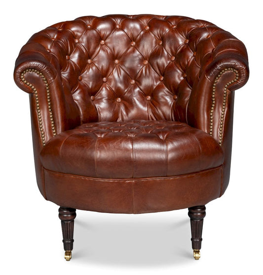Sarreid Ltd - Bastian Armchair, Newark Brown Leather in Brown - 54241-NB view 2