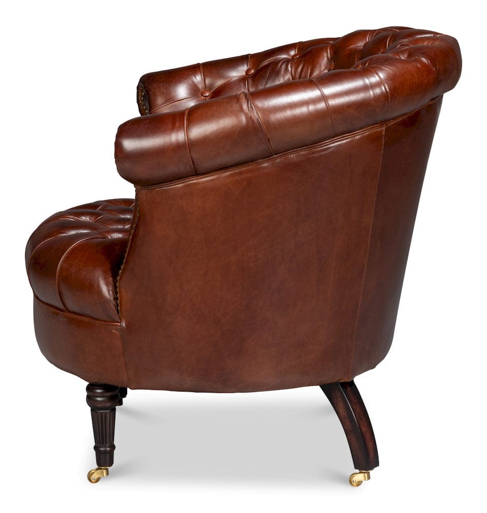 Sarreid Ltd - Bastian Armchair, Newark Brown Leather in Brown - 54241-NB view 3