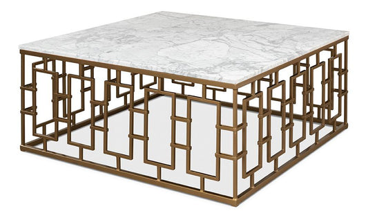 Sarreid Ltd - Brass Gate Cocktail Table W/ White Marble - 53135 veiw 1