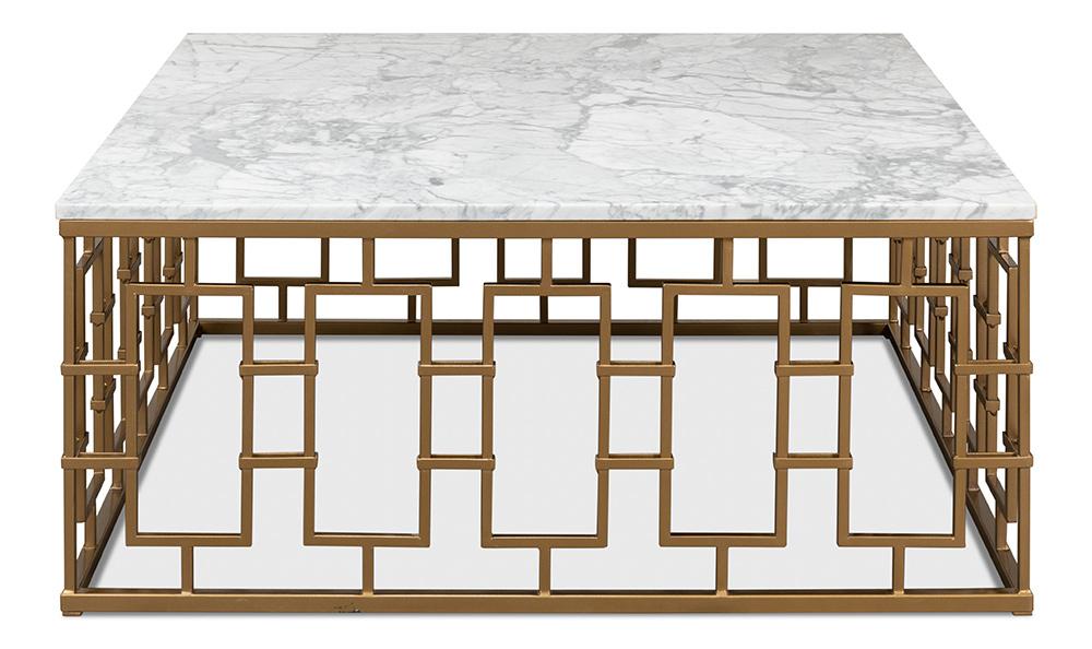 Sarreid Ltd - Brass Gate Cocktail Table W/ White Marble - 53135 veiw 2