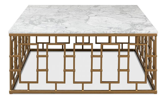 Sarreid Ltd - Brass Gate Cocktail Table W/ White Marble - 53135 veiw 2