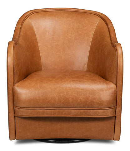 Sarreid Ltd - Braxton Leather Swivel Chair, Brown - 54168 veiw 2