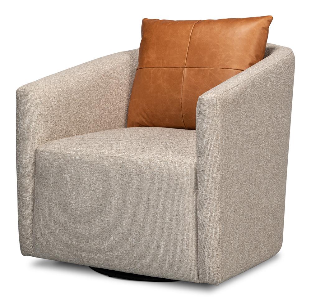 Sarreid Ltd - Bronson Swivel Chair - Beige - 53888 veiw 1