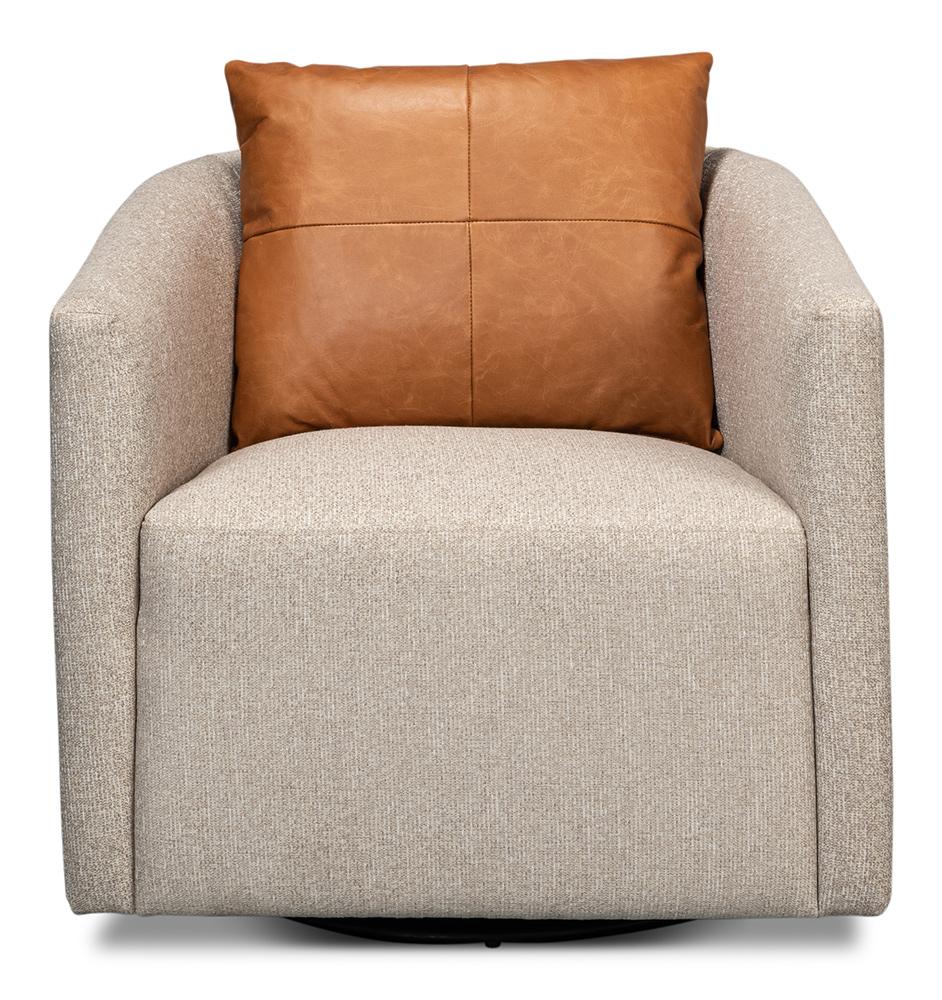 Sarreid Ltd - Bronson Swivel Chair - Beige - 53888 veiw 2
