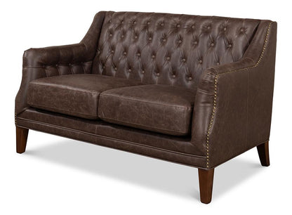 Sarreid Ltd - Brooks Leather Tufted 2 Seat Sofa - Brown - 28927 veiw 1