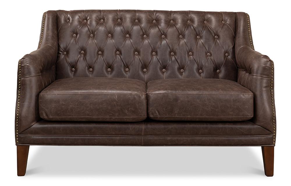 Sarreid Ltd - Brooks Leather Tufted 2 Seat Sofa - Brown - 28927 veiw 2