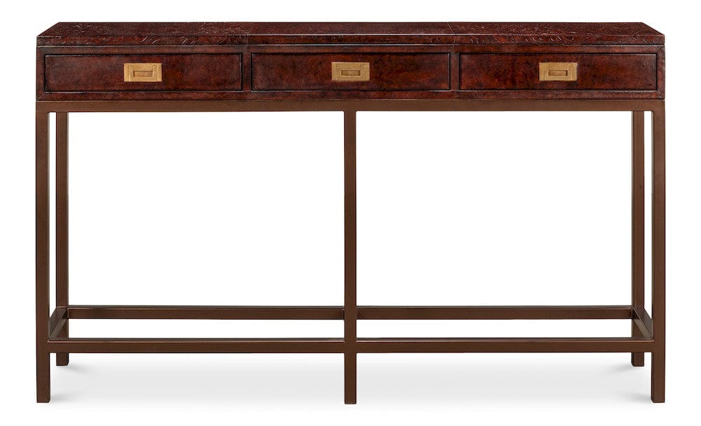 Sarreid Ltd - Campaign Embossed Console in Brown - 29859 view 2