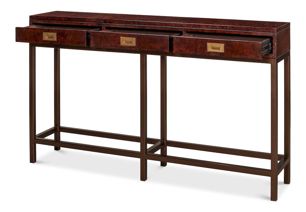 Sarreid Ltd - Campaign Embossed Console in Brown - 29859 view 3