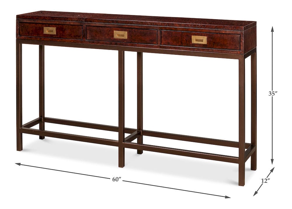 Sarreid Ltd - Campaign Embossed Console in Brown - 29859 view 13