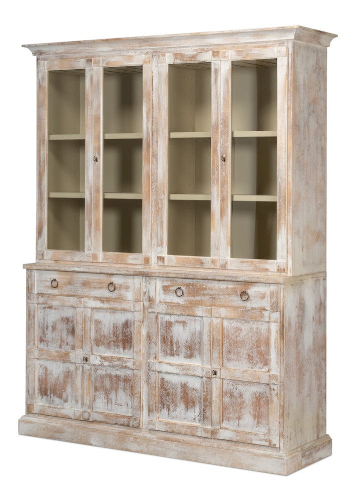 Sarreid Ltd - Center Media Unit & Hutch, Disrupted Wht in White - R242-16 view 1