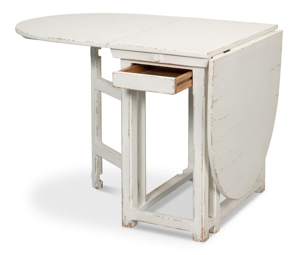 Sarreid Ltd - Charlie's Woodenhinge Dropleaf Table in White - 30884 view 3