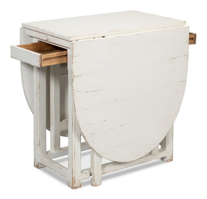 Sarreid Ltd - Charlie's Woodenhinge Dropleaf Table in White - 30884 view 4