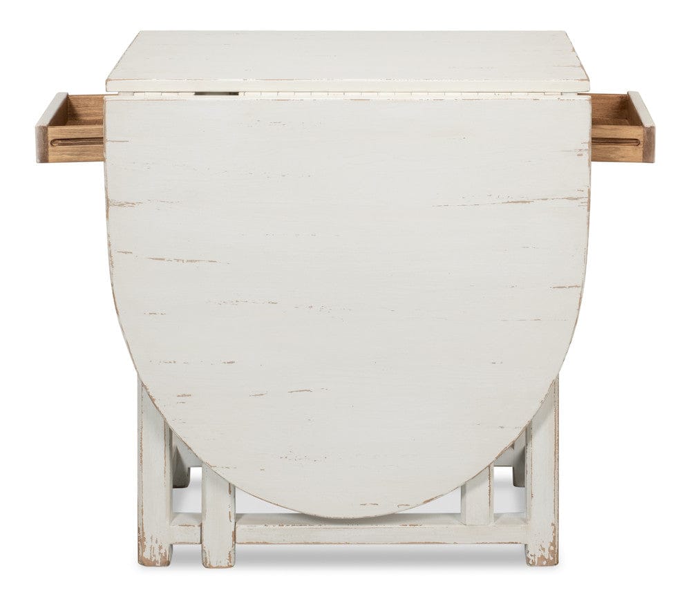 Sarreid Ltd - Charlie's Woodenhinge Dropleaf Table in White - 30884 view 6