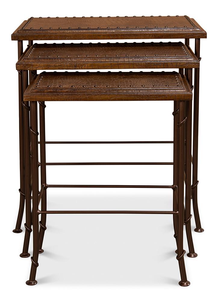 Sarreid Ltd - Croc Leather Nesting Tables, Set/3 - Brown - 25953 veiw 2
