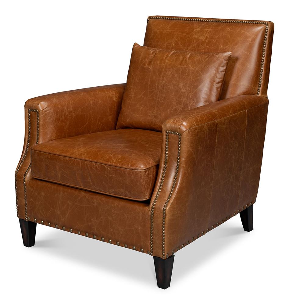 Sarreid Ltd - Dimity Distilled Leather Chair,Brown - 54055 veiw 1