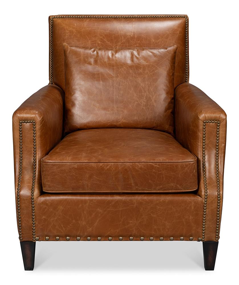 Sarreid Ltd - Dimity Distilled Leather Chair,Brown - 54055 veiw 2