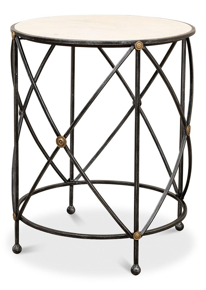 Sarreid Ltd - Drum & Fife Lamp Table, Aged White Marble - 27885 veiw 1