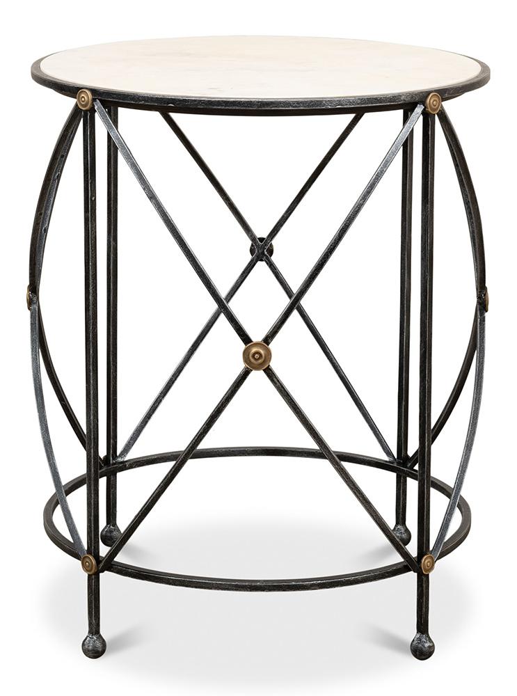 Sarreid Ltd - Drum & Fife Lamp Table, Aged White Marble - 27885 veiw 2