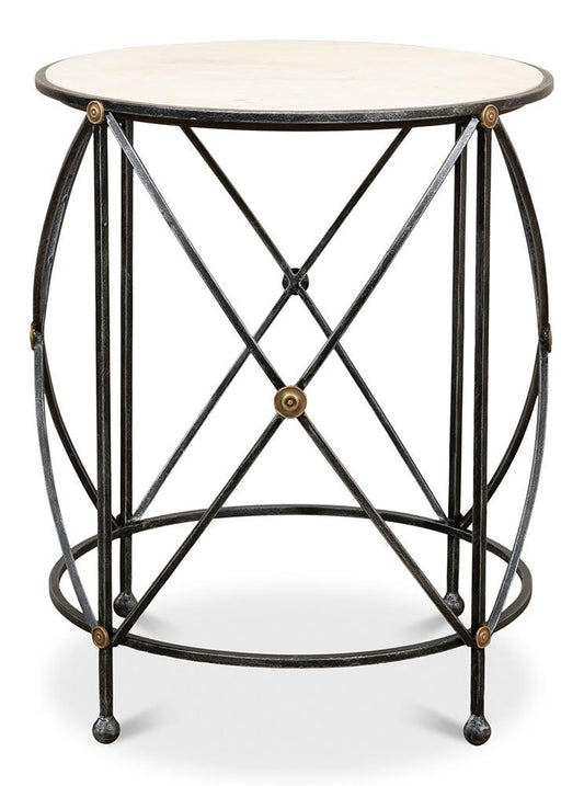 Sarreid Ltd - Drum & Fife Lamp Table, Aged White Marble - 27885 veiw 2