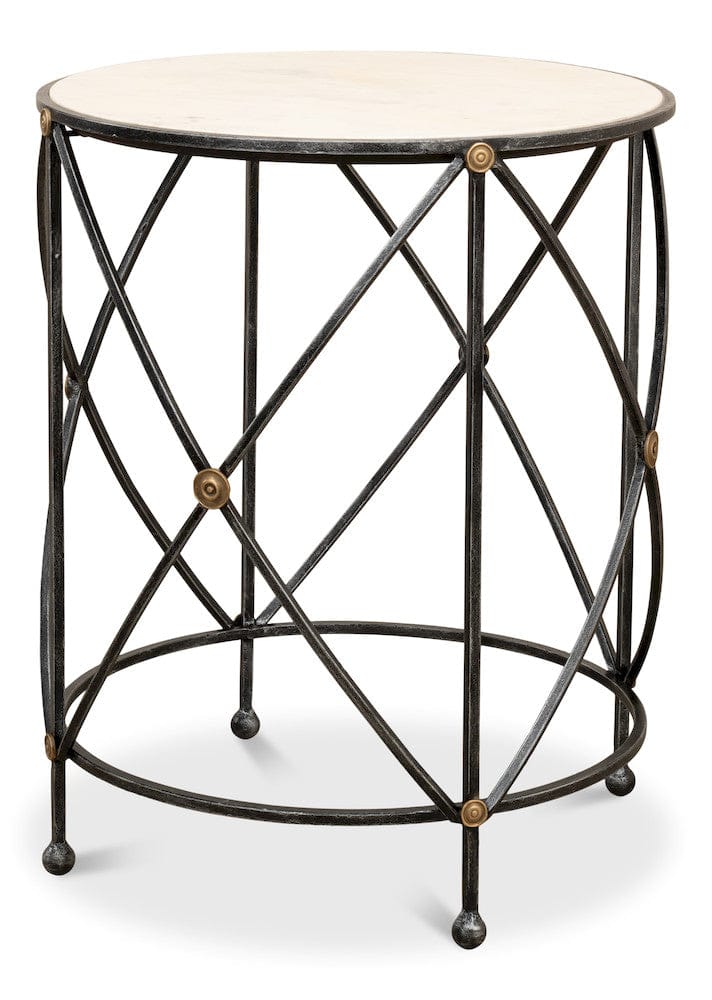 Sarreid Ltd - Drum & Fife Lamp Table, Aged Wht Marble in Grey - 27885 view 1