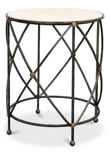 Sarreid Ltd - Drum & Fife Lamp Table, Aged Wht Marble in Grey - 27885 view 1
