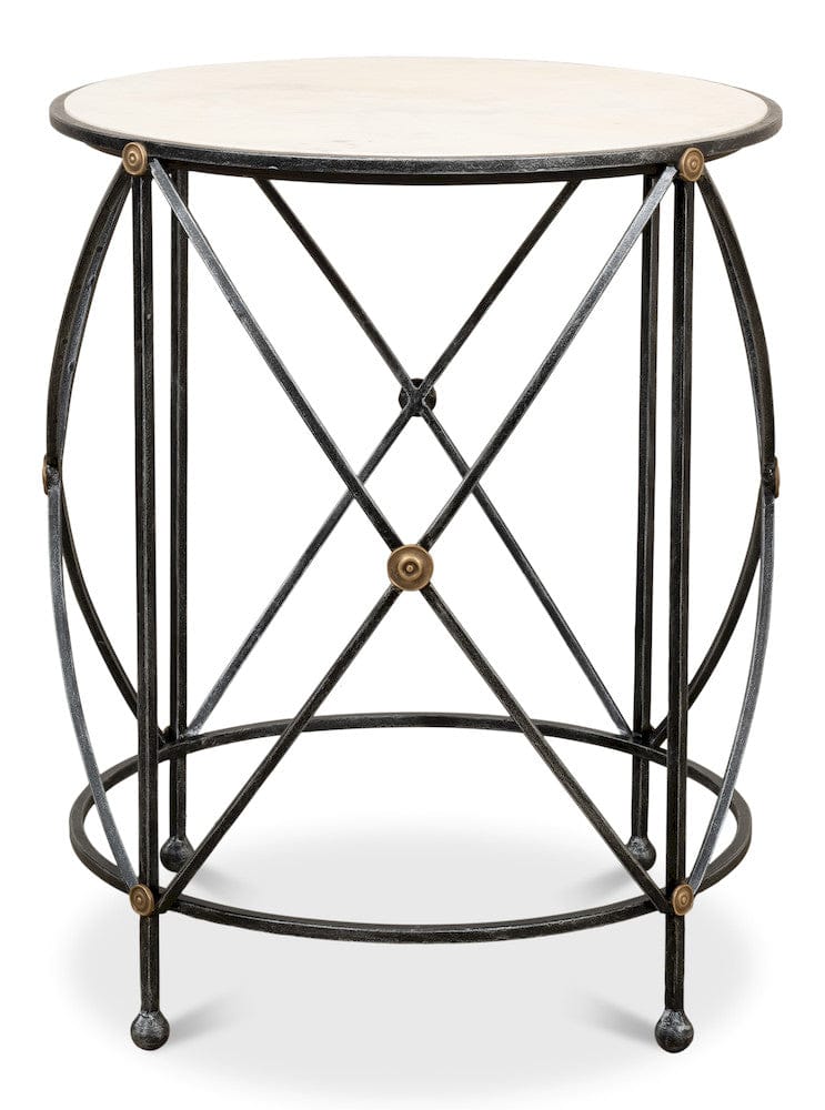Sarreid Ltd - Drum & Fife Lamp Table, Aged Wht Marble in Grey - 27885 view 2