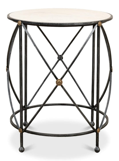 Sarreid Ltd - Drum & Fife Lamp Table, Aged Wht Marble in Grey - 27885 view 2