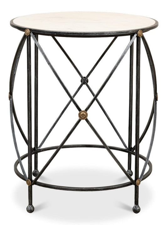 Sarreid Ltd - Drum & Fife Lamp Table, Aged Wht Marble in Grey - 27885 view 2