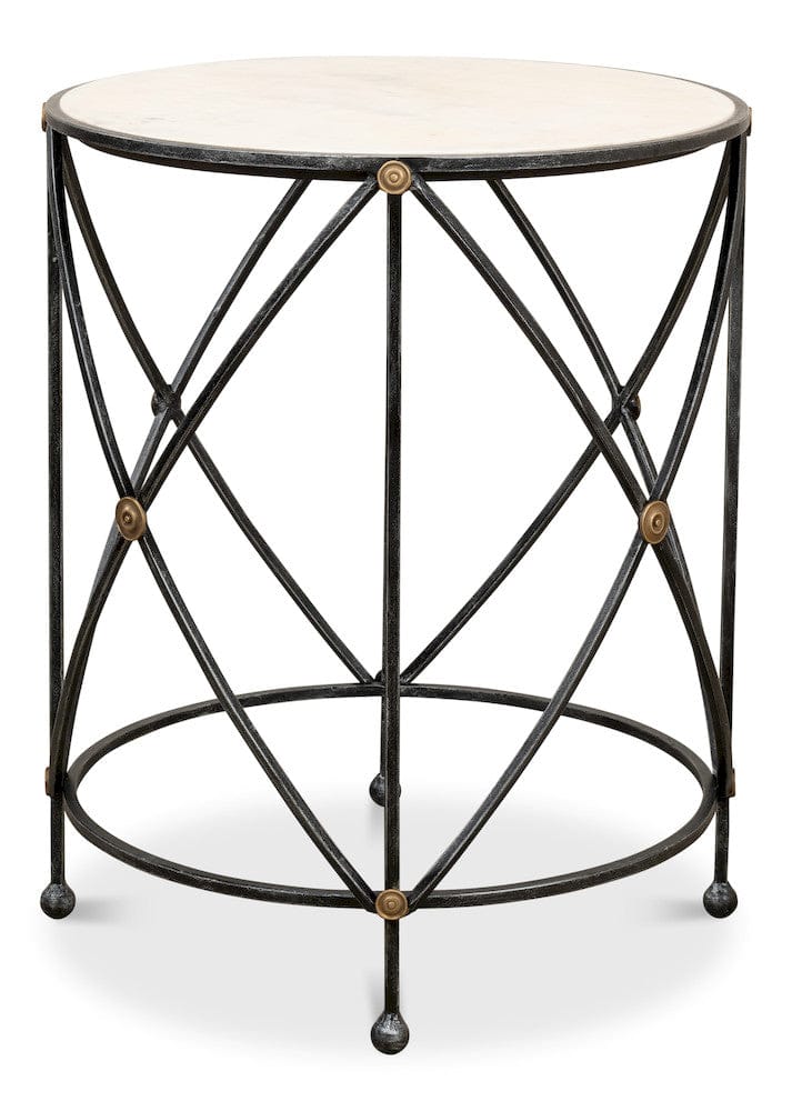 Sarreid Ltd - Drum & Fife Lamp Table, Aged Wht Marble in Grey - 27885 view 3