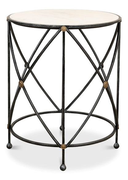 Sarreid Ltd - Drum & Fife Lamp Table, Aged Wht Marble in Grey - 27885 view 3