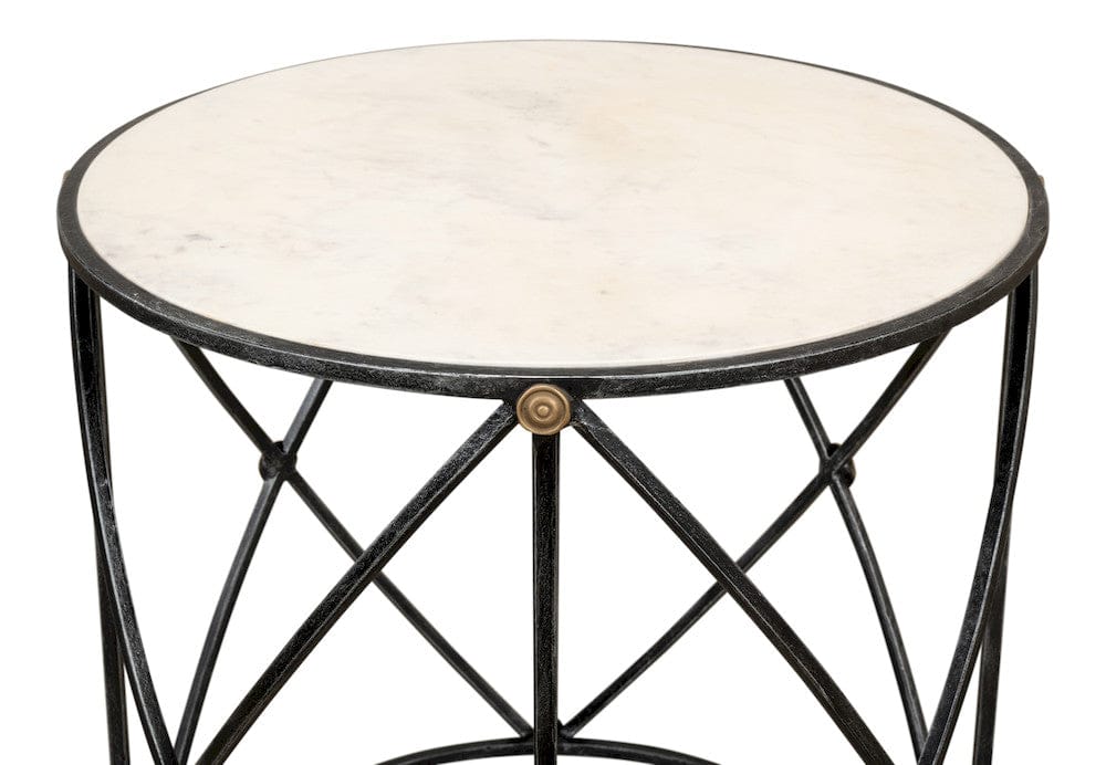 Sarreid Ltd - Drum & Fife Lamp Table, Aged Wht Marble in Grey - 27885 view 4