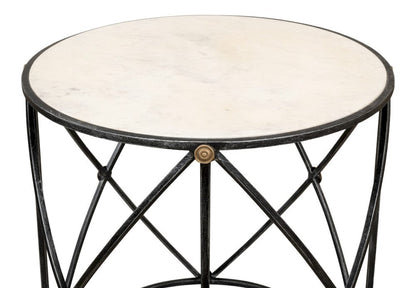 Sarreid Ltd - Drum & Fife Lamp Table, Aged Wht Marble in Grey - 27885 view 4