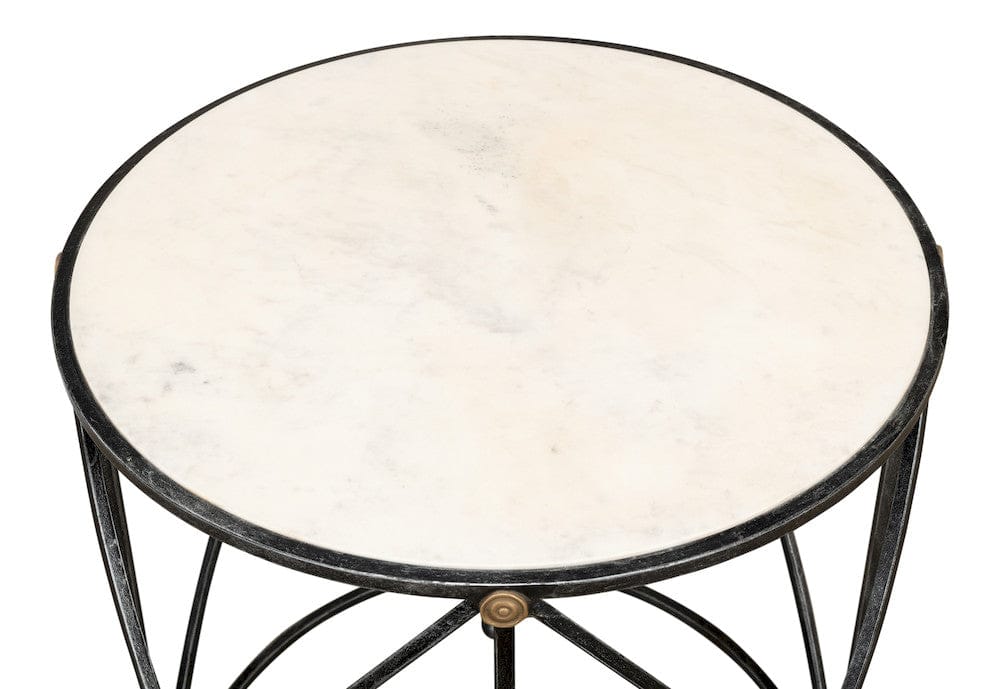 Sarreid Ltd - Drum & Fife Lamp Table, Aged Wht Marble in Grey - 27885 view 5