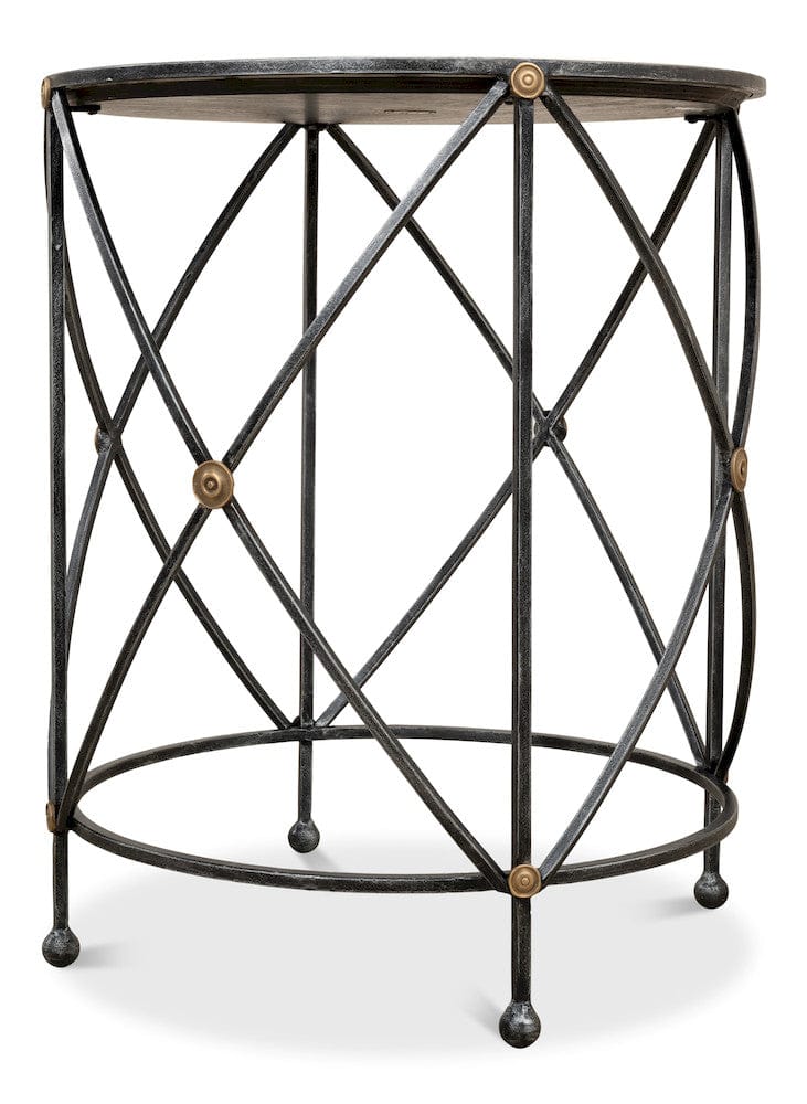Sarreid Ltd - Drum & Fife Lamp Table, Aged Wht Marble in Grey - 27885 view 8