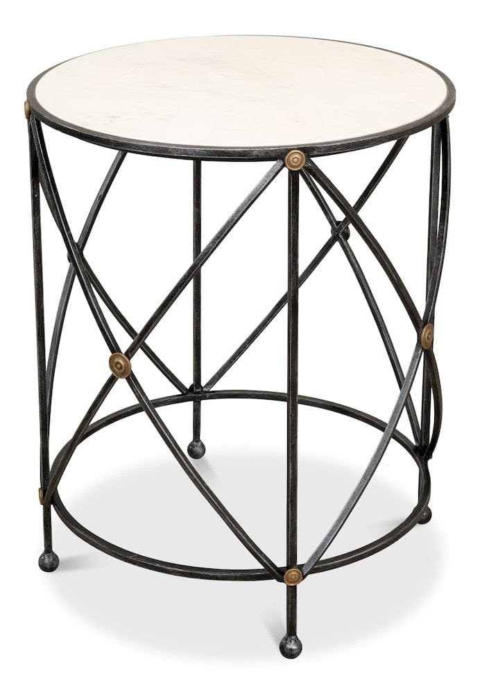Sarreid Ltd - Drum & Fife Lamp Table, Aged Wht Marble in Grey - 27885 view 10