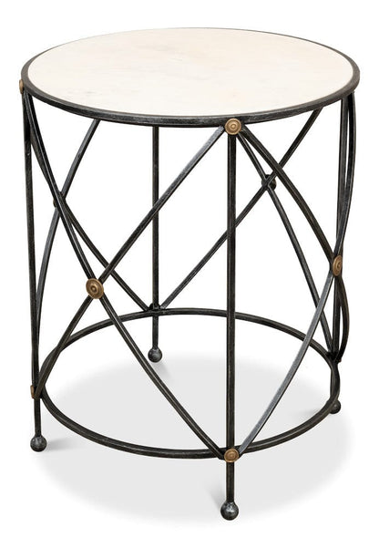 Sarreid Ltd - Drum & Fife Lamp Table, Aged Wht Marble in Grey - 27885 view 10