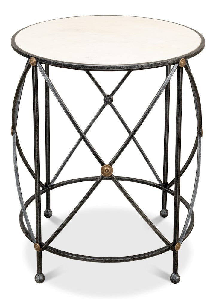 Sarreid Ltd - Drum & Fife Lamp Table, Aged Wht Marble in Grey - 27885 view 11
