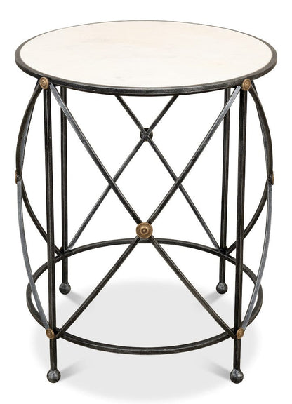 Sarreid Ltd - Drum & Fife Lamp Table, Aged Wht Marble in Grey - 27885 view 11