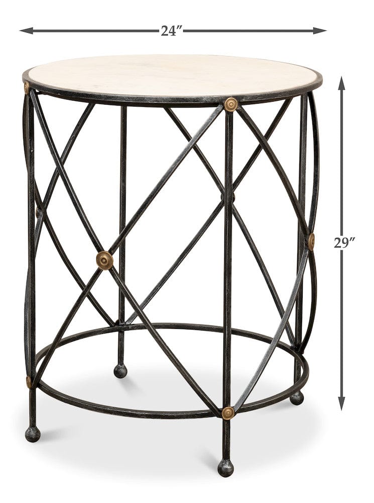 Sarreid Ltd - Drum & Fife Lamp Table, Aged Wht Marble in Grey - 27885 view 14