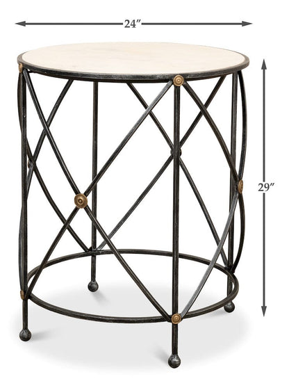 Sarreid Ltd - Drum & Fife Lamp Table, Aged Wht Marble in Grey - 27885 view 14