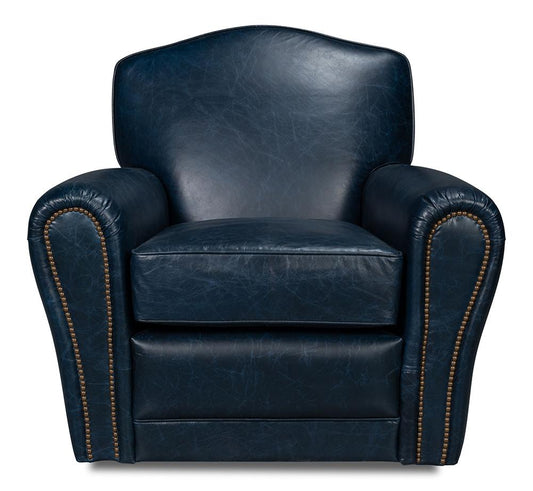 Sarreid Ltd - Elite French Club Swivel Chair, Blue - 54102 veiw 2