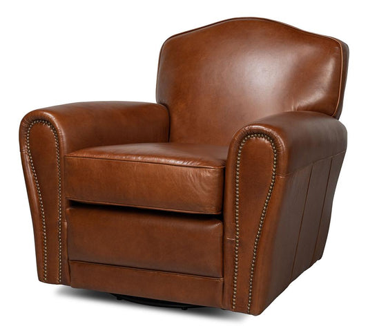 Sarreid Ltd - Elite French Club Swivel Chair - Brown - 53265 veiw 1